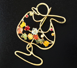 Авторская золотая брошь «Коктейль» с разноцветными сапфирами Золото