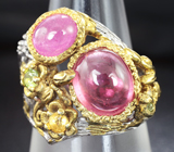 Серебряное кольцо с пурпурно-розовыми сапфирами, перидотами и цитринами Серебро 925