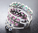 Серебряное кольцо с изумрудами, синими и пурпурными сапфирами Серебро 925