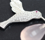 Серебряное колье из коллекции «Drops с бриолетом розового кварца, розовым сапфиром Серебро 925