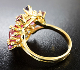 Золотое кольцо с рубеллитом турмалином 1,09 карат и редкими розовыми шпинелями 2,37 карат Золото
