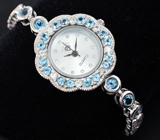 Часы с голубыми топазами на серебряном браслете Серебро 925