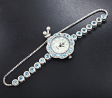 Часы с голубыми топазами на серебряном браслете Серебро 925