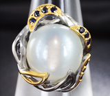 Серебряное кольцо c лунным камнем и синими сапфирами Серебро 925