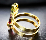 Золотое кольцо с контрастным многоцветным турмалином 3,13 карат Золото