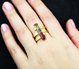 Золотое кольцо с контрастным многоцветным турмалином 3,13 карат Золото