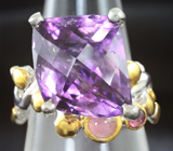 Серебряное кольцо с аметистом, розовым сапфиром и родолитом