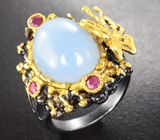 Серебряное кольцо с голубым халцедоном и сапфирами Серебро 925