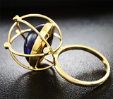 Авторское золотое кольцо с кристаллическим черным опалом 9,34 карат и бриллиантами Золото