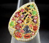 Серебряное кольцо с разноцветными сапфирами, родолитами и цаворитами Серебро 925
