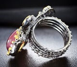 Серебряное кольцо с сапфиром, диопсидами и перидотами