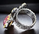 Серебряное кольцо с сапфиром, диопсидами и перидотами