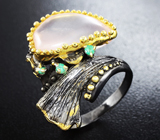 Серебряное кольцо с розовым кварцем и изумрудами Серебро 925