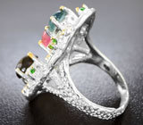Серебряное кольцо с разноцветными турмалинами и цаворитами Серебро 925