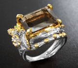 Серебряное кольцо с дымчатым кварцем, перидотом и цаворитами Серебро 925