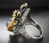 Серебряное кольцо с синим сапфиром и родолитами Серебро 925