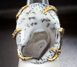 Серебряное кольцо с дендритическим агатом и синими сапфирами Серебро 925