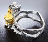 Серебряное кольцо с жемчужиной, изумрудом, гранатом, цитрином и синим сапфиром