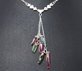 Серебряное колье из коллекции «Drops» с разноцветными турмалинами