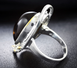 Серебряное кольцо с дымчатым кварцем и цаворитами гранатами Серебро 925