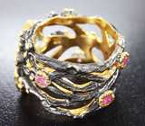Серебряное кольцо с голубым топазом, аметистом и пурпурно-розовыми сапфирами Серебро 925