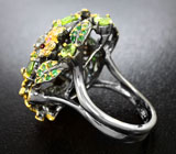 Серебряное кольцо с перидотами, рубинами и желтыми сапфирами, цаворитами и аметистами Серебро 925