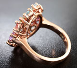Праздничное серебряное кольцо с розовыми турмалинами, голубыми топазами, перидотами и аметистами Серебро 925