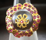 Впечатляющее серебряное кольцо с цветной жемчужиной и сапфирами Серебро 925