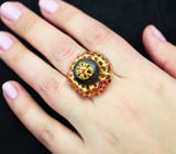 Впечатляющее серебряное кольцо с цветной жемчужиной и сапфирами Серебро 925