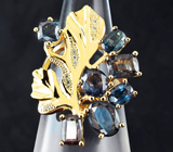 Золотое кольцо с гранатами со сменой цвета 6,43 карат и бриллиантами Золото