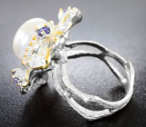 Серебряное кольцо с жемчужиной и иолитами Серебро 925