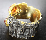 Серебряное кольцо cо спесартинами и изумрудами Серебро 925