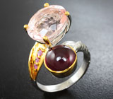 Серебряное кольцо с морганитом, турмалином и розовыми сапфирами Серебро 925