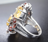 Серебряное кольцо с цитринами, мозамбикскими гранатами и дымчатым кварцем Серебро 925
