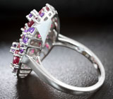 Эффектное серебряное кольцо с рубинами и аметистами Серебро 925