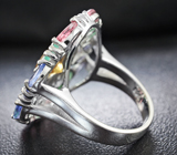 Эффектное серебряное кольцо с цитрином, турмалинами, изумрудами и танзанитами Серебро 925