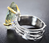 Серебряное кольцо c зеленым аметистом и танзанитами Серебро 925
