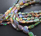 Опаловое колье в три нити из 130 эфиопских черных опалов 70+ карат 