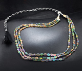 Опаловое колье в три нити из 130 эфиопских черных опалов 70+ карат 