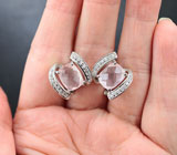 Нежные серебряные серьги с розовым кварцем Серебро 925