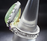 Серебряное кольцо с пренитом и аметистом Серебро 925