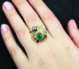 Серебряное кольцо с зеленым агатом, цветной жемчужиной, танзанитом и мозамбикскими гранатами
