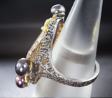 Серебряное кольцо с перламутром и цветным жемчугом Серебро 925