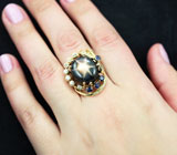 Золотое кольцо с крупным звездчатым сапфиром 21,57 карата Золото