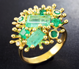 Золотое кольцо с уральскими изумрудами 2,1 карата и бриллиантом Золото