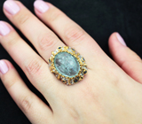 Серебряное кольцо с аквамарином 13,5 карата и синими сапфирами Серебро 925