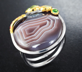 Серебряное кольцо с агатом, перидотом, цаворитами и оранжевыми сапфирами Серебро 925