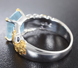 Серебряное кольцо с аквамарином 3,28 карата и синими сапфирам Серебро 925