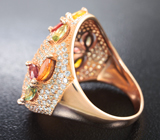 Впечатляющее серебряное кольцо с разноцветными сапфирами Серебро 925