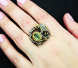 Серебряное кольцо с пренитом и родолитом